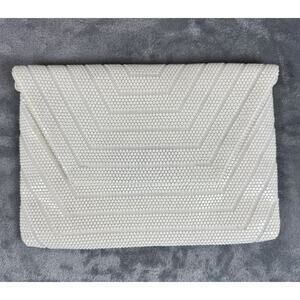 Lumured White Metal Mesh Clutch MCM 1950s Geometric Purse USA Wedding Bridal